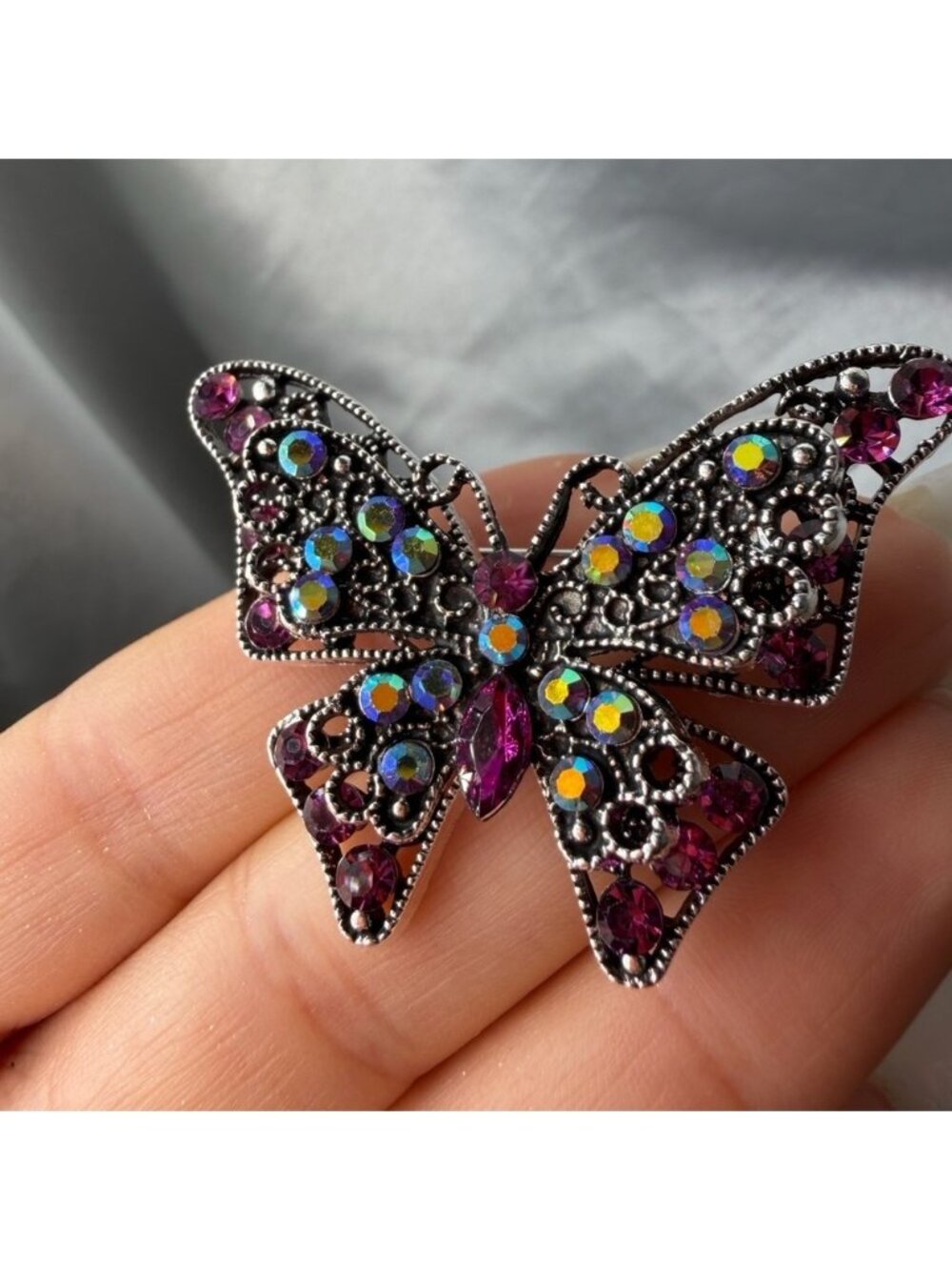 Vintage Butterfly Brooch Crystal Rhinestone Gold Tone